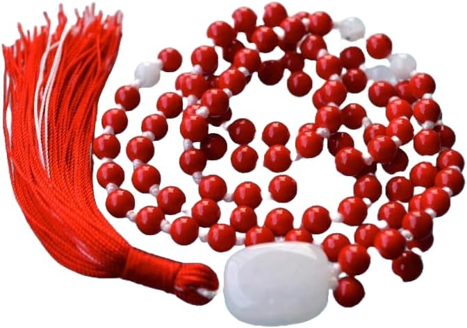 Natural Red Coral Moonstone 6mm 108 Mala Beads, Spiritual, Meditation Beads, Reiki, Japa Mala, Buddhist Prayer Beads, Yoga Bracelet, healing beads