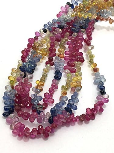 13 inch natural beads strand of 3x5-4x6mm faceted drop multi sapphire gemstone beads for DIY jewelry - necklace, bracelet, earring, ring.