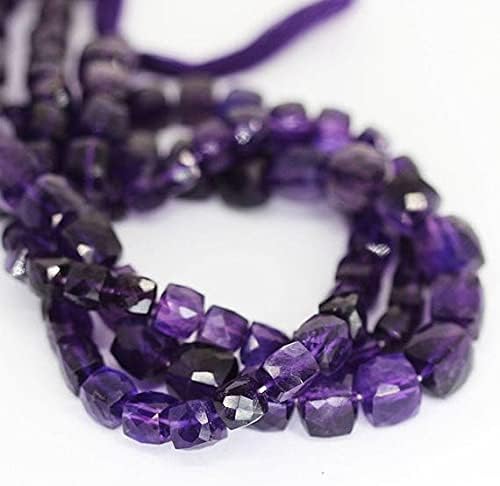 African Purple Amethyst Faceted Square Box Cube Gemstone Loose Beads Strand 10