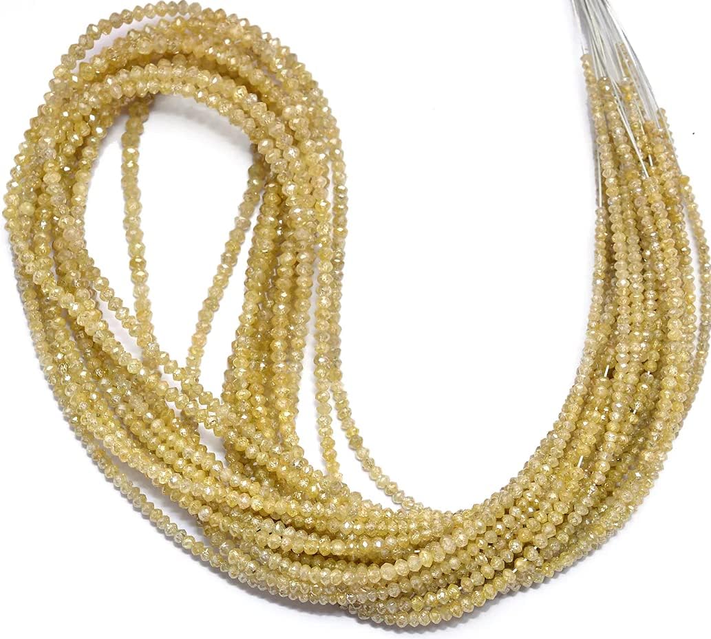 Natural AAA+ Fine Yellow Diamond Micro Faceted Rondelle Beads | 15inch Strand | Rare Yellow Diamond Precious Gemstone Loose Beads