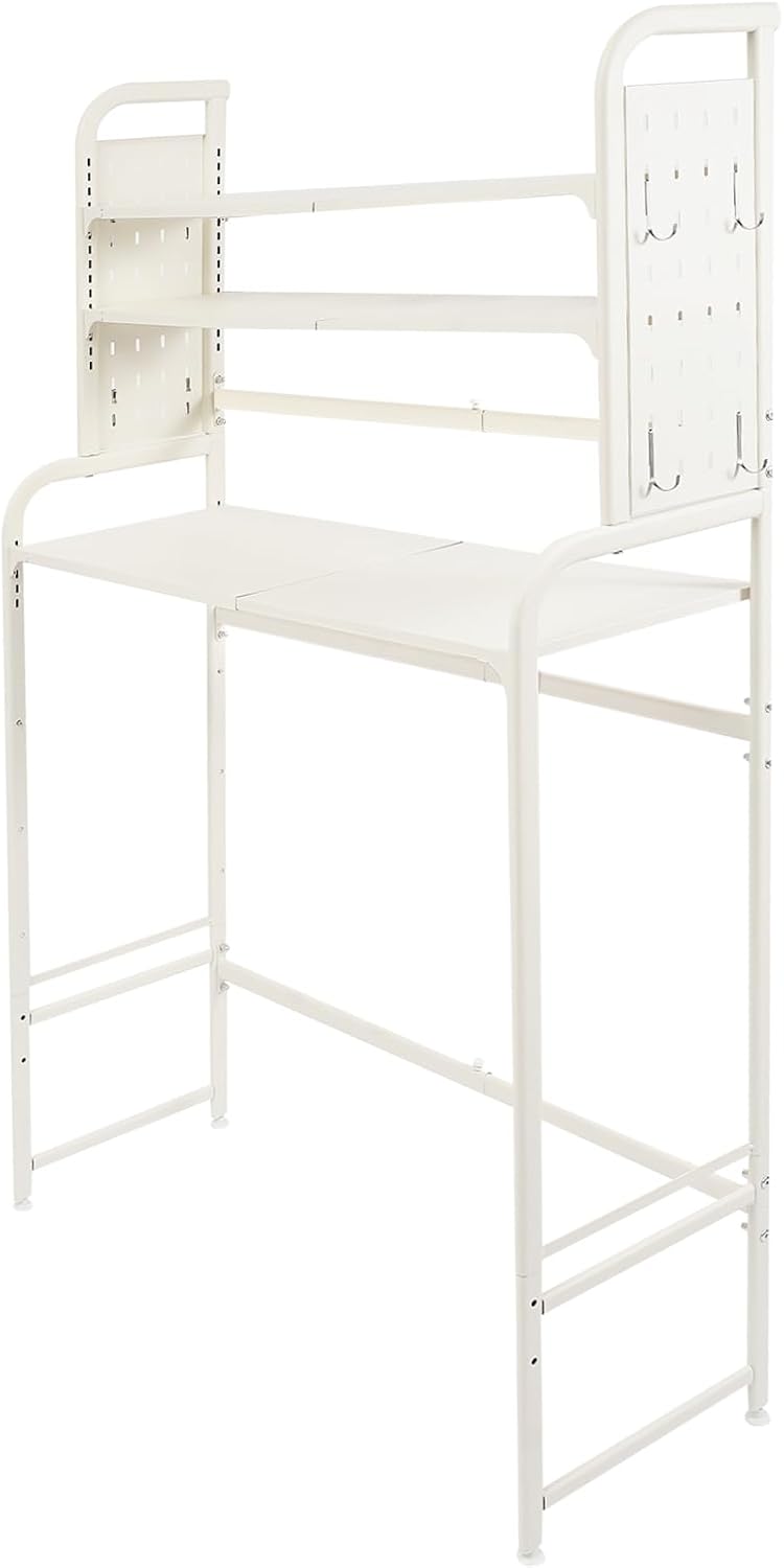 Bitodd 3-Tier Modern Freestanding Laundry Room Shelf, Extendable Washing Machine Shelf, Over The Washer Storage Shelf, Adjustable Height Laundry Room Organizer for Balcony, Bathroom (White)
