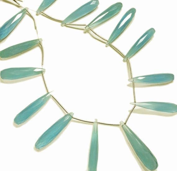 8 inch Strand of Natural Chalcedony 7x36-9x39mm Teardrop Faceted briolette Beads for DIY Jewelry Making. |BRIO_02080