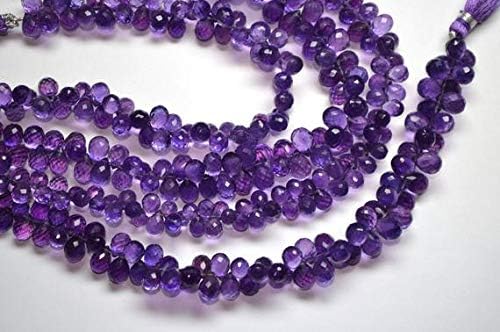 8 Inch 7-10mm Vivid Deep Natural Brazilian Amethyst Faceted Tear Drop Briolette Beads Strand Code-HIGH-59184