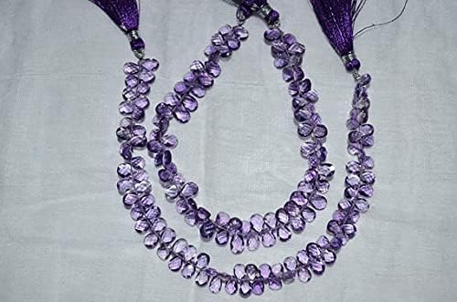 8 inch Strand of Natural Amethyst 5x7-5x8mm pear Faceted briolette Beads for DIY Jewelry Making. |BRIO_00269