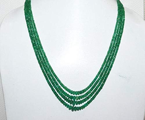 finest 4 line natural emerald faceted rondelle necklace, emerald faceted rondelle beads, 2.25-6.50 mm, 15