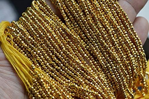 13 inch natural beads strand of 2.25-3mm faceted round golden pyrite gemstone beads for DIY jewelry - necklace, bracelet, earring, ring.