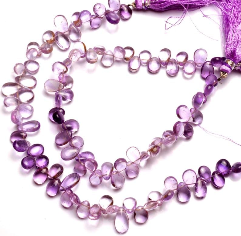 8 inch Strand of Natural Brazilian Amethyst 7x5-9x6 mm pear Smooth briolette Beads for DIY Jewelry Making. |BRIO_01224