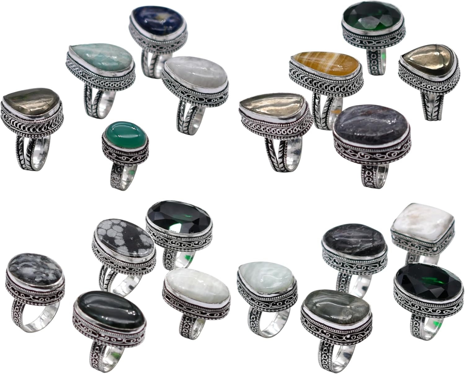 100 PCS Mix Gemstone Ethnic Handmade Ring Mix Lot US Size-5-9 R 9150 R 9150