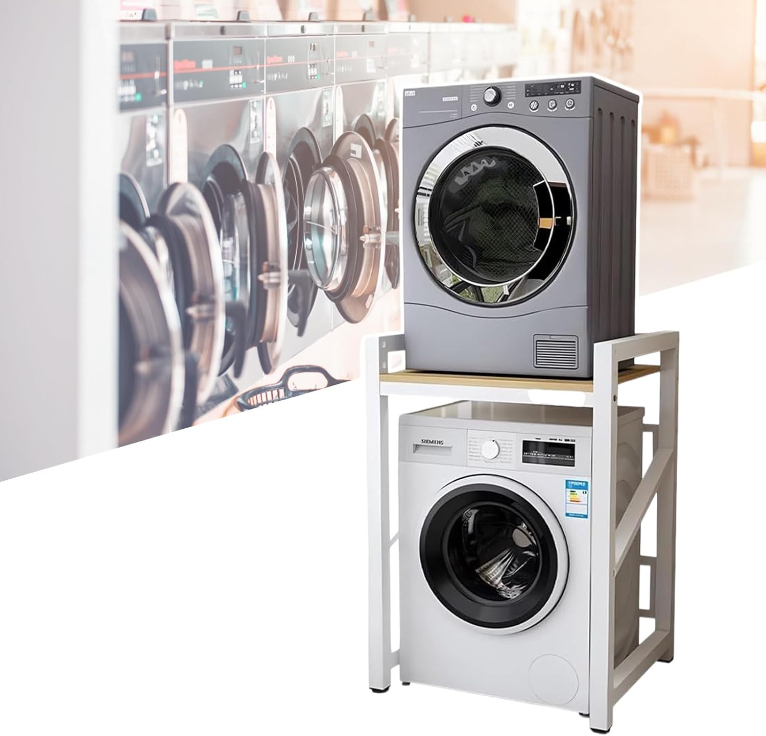 Home Appliances Storage Rack,Washer Storage Rack,40Mm Thickened Square Tube,Waterproof Thickened Wood Board, for Laundry Room,White