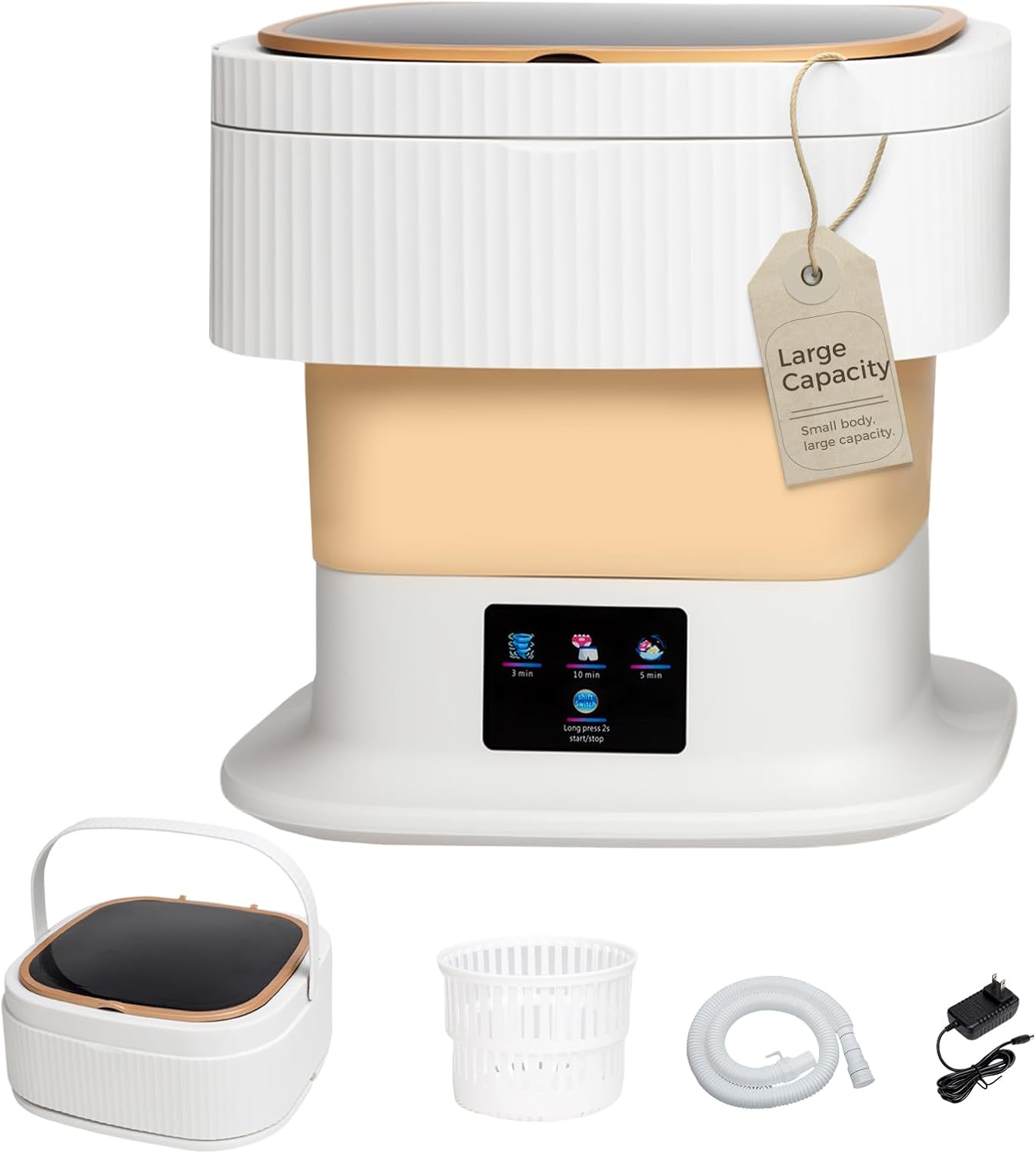 Portable Washing Machine Mini Washer for Apartments - Compact, Foldable Countertop Clothes Washer & Dryer Combo, Small Lavadora Portatil, Handheld Laundry Machine (Khaki, Large)