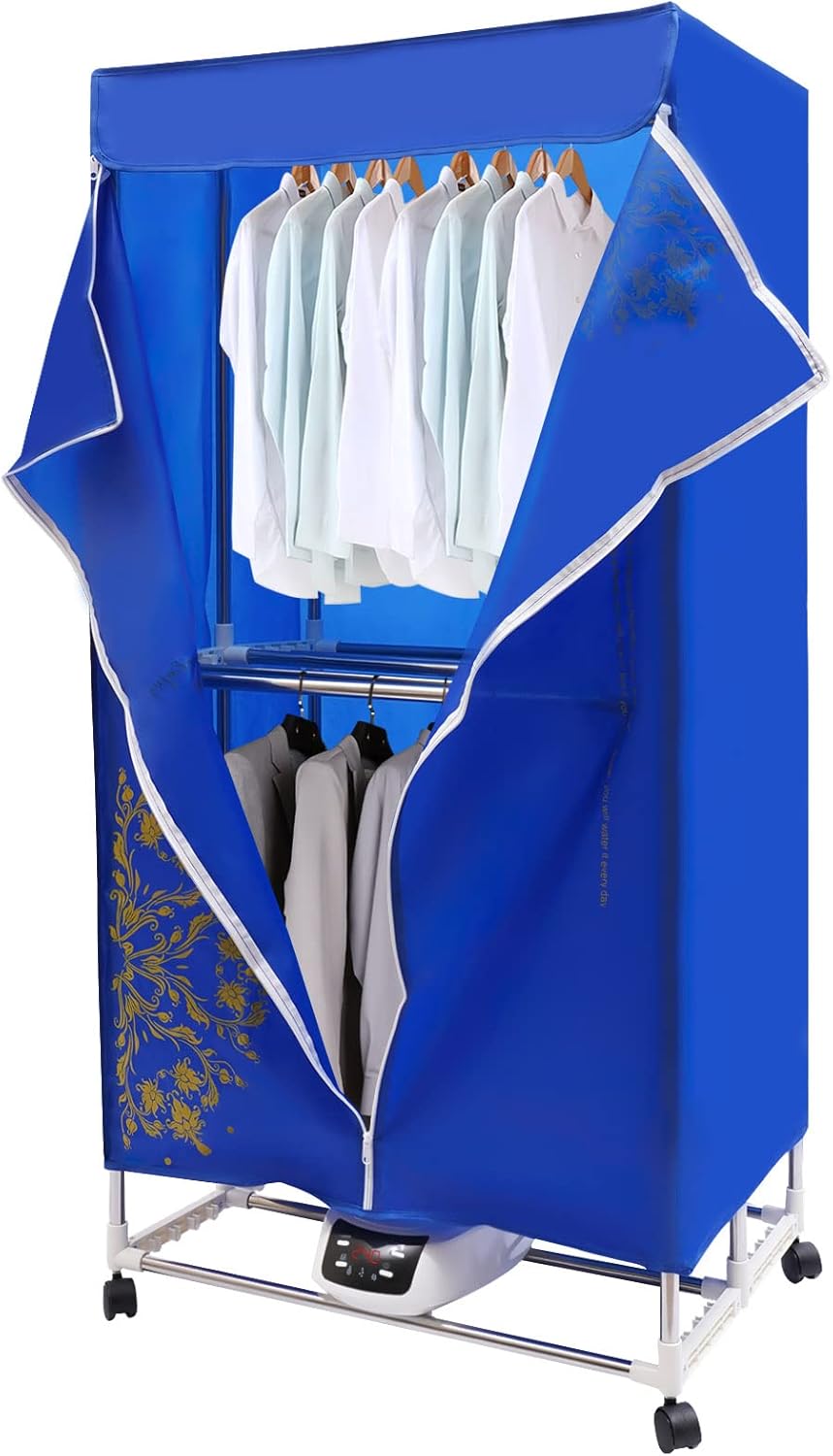 Portable Clothes Dryer Timing 0 to 240 Minutes 1500W,2 Layers Fast Dryer Machine for Apartments,Electric Clothes Drying Rack 27.55inx19.68inx59in