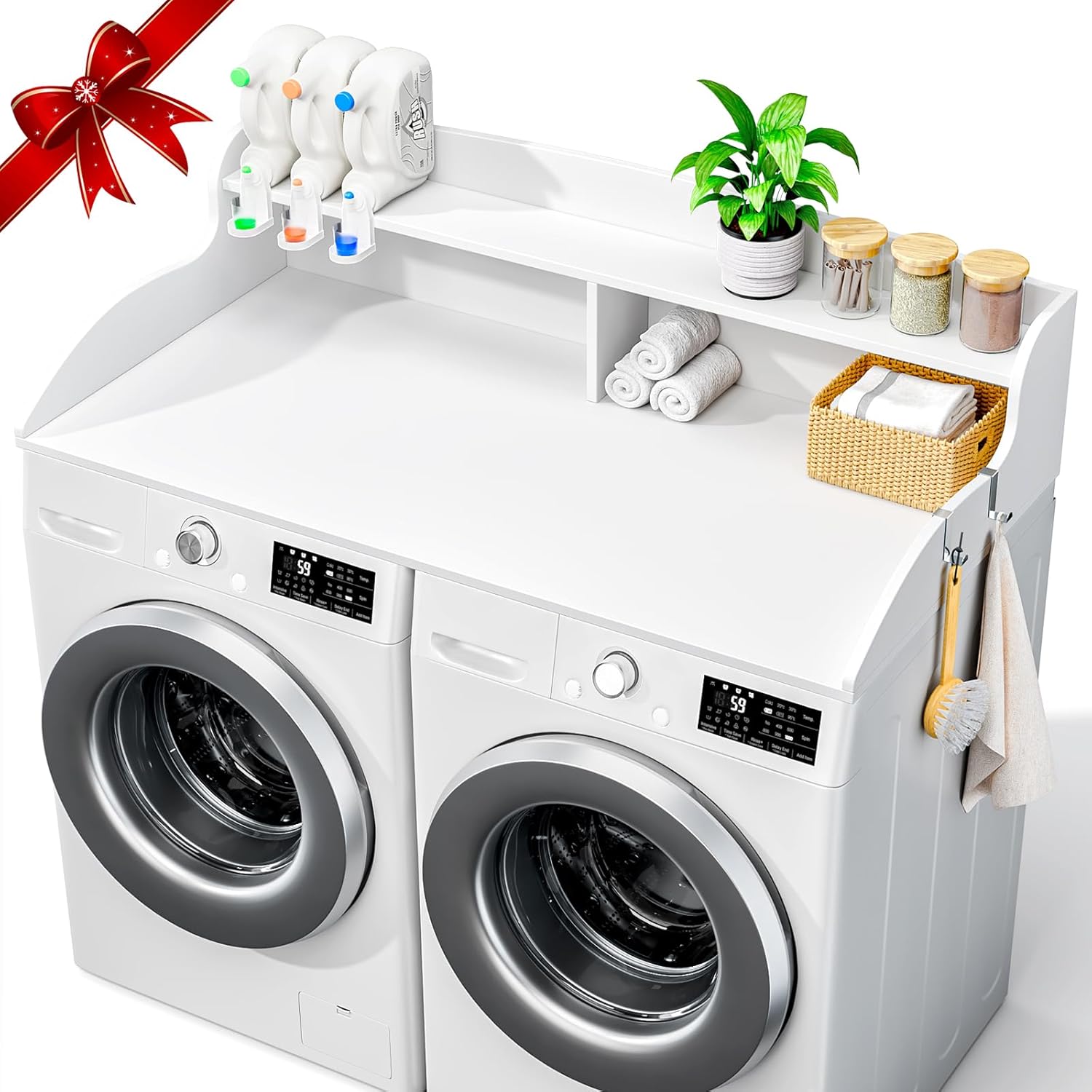 2-Tier Washer Dryer Countertop, Laundry Countertop with Edge Rails, Universal Fit 54