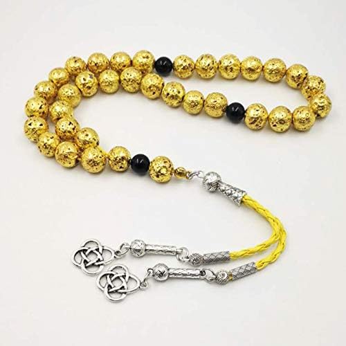 Man's Tasbih Natural Lava Gilded Natural Stone Rosary Muslim 33 66 99 Rosary (Length : 12mm, Metal Color : 99 Beads)