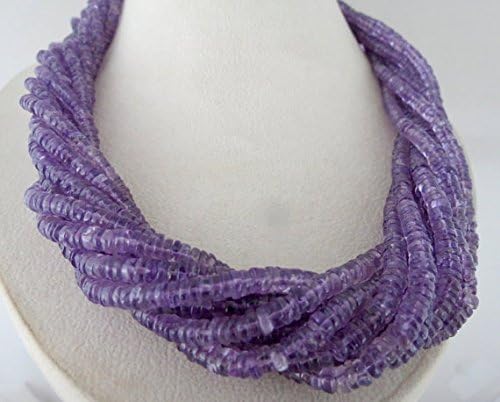 10 Line Natural Brazilian Amethyst Button Beads Necklace 23 INCHES 5MM