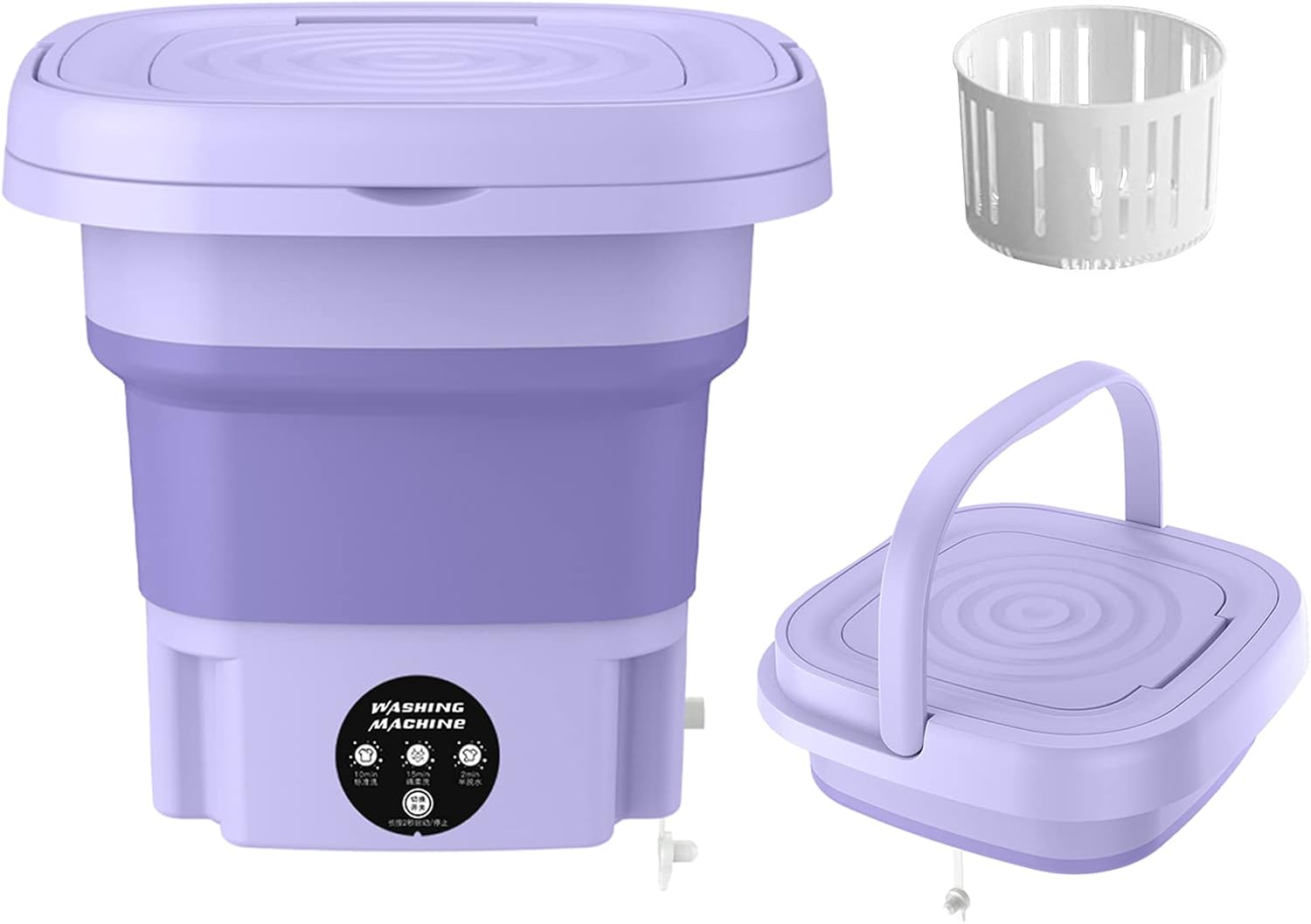 Portable Washing Machine, Mini Foldable Washer and Spin Dryer Small Foldable Bucket Washer, Suitable for Apartment Dorm,Travelling，Best Gift Choice (Purple-8 L)(01)
