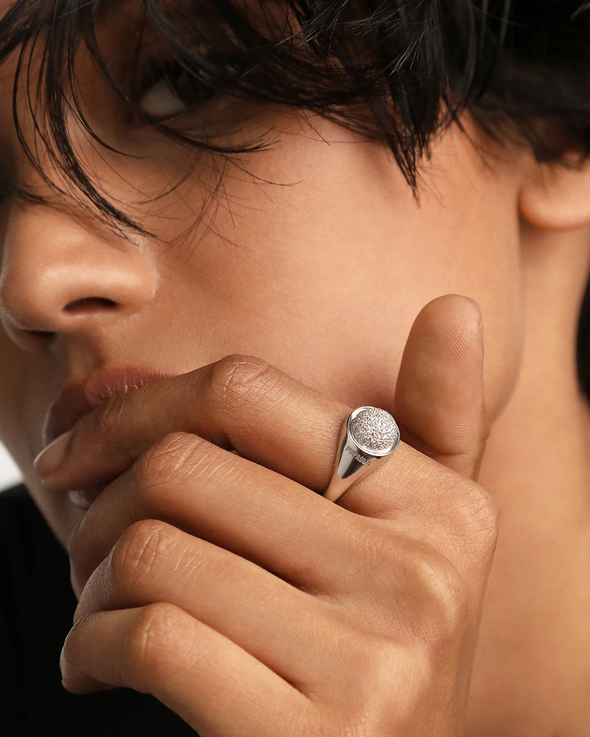 Pavé Moon Silver Ring