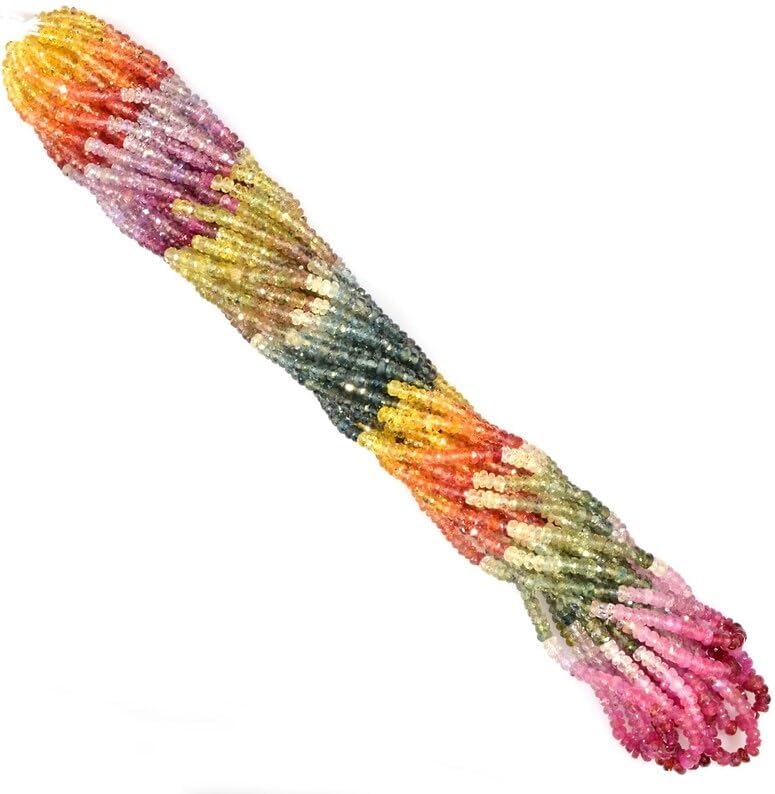 Multi Sapphire Faceted Rondelle Shape Beads 3mm DIY Jewellery Making Beads Loose Gemstone Healing Gemstone