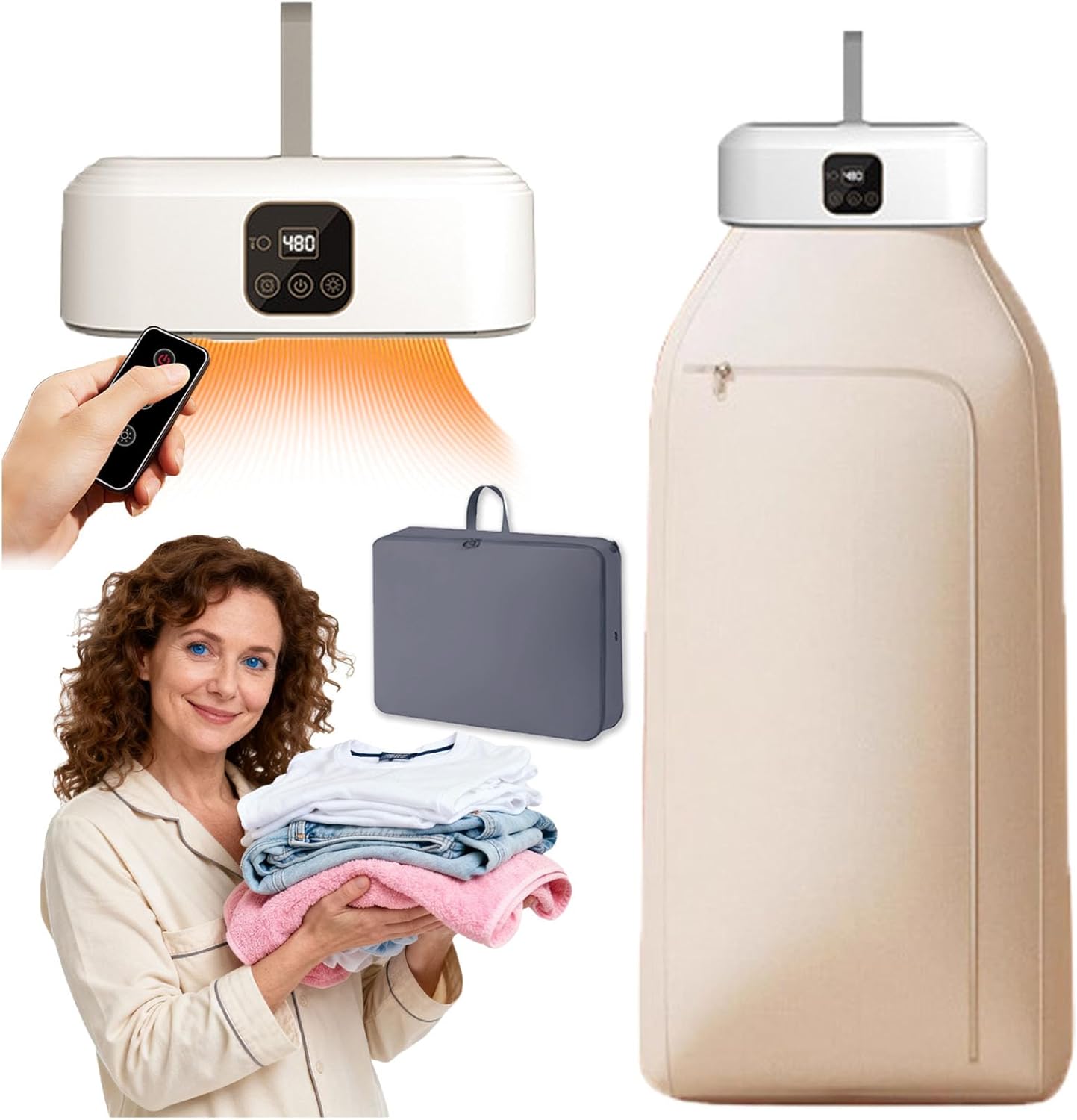 Portable & Compact Clothes Dryer, Mini Laundry Dryers with Remote Control, Foldable Electric Drying Machine with Dry Bag for Travel, RV, Home, Apartment (1PC)