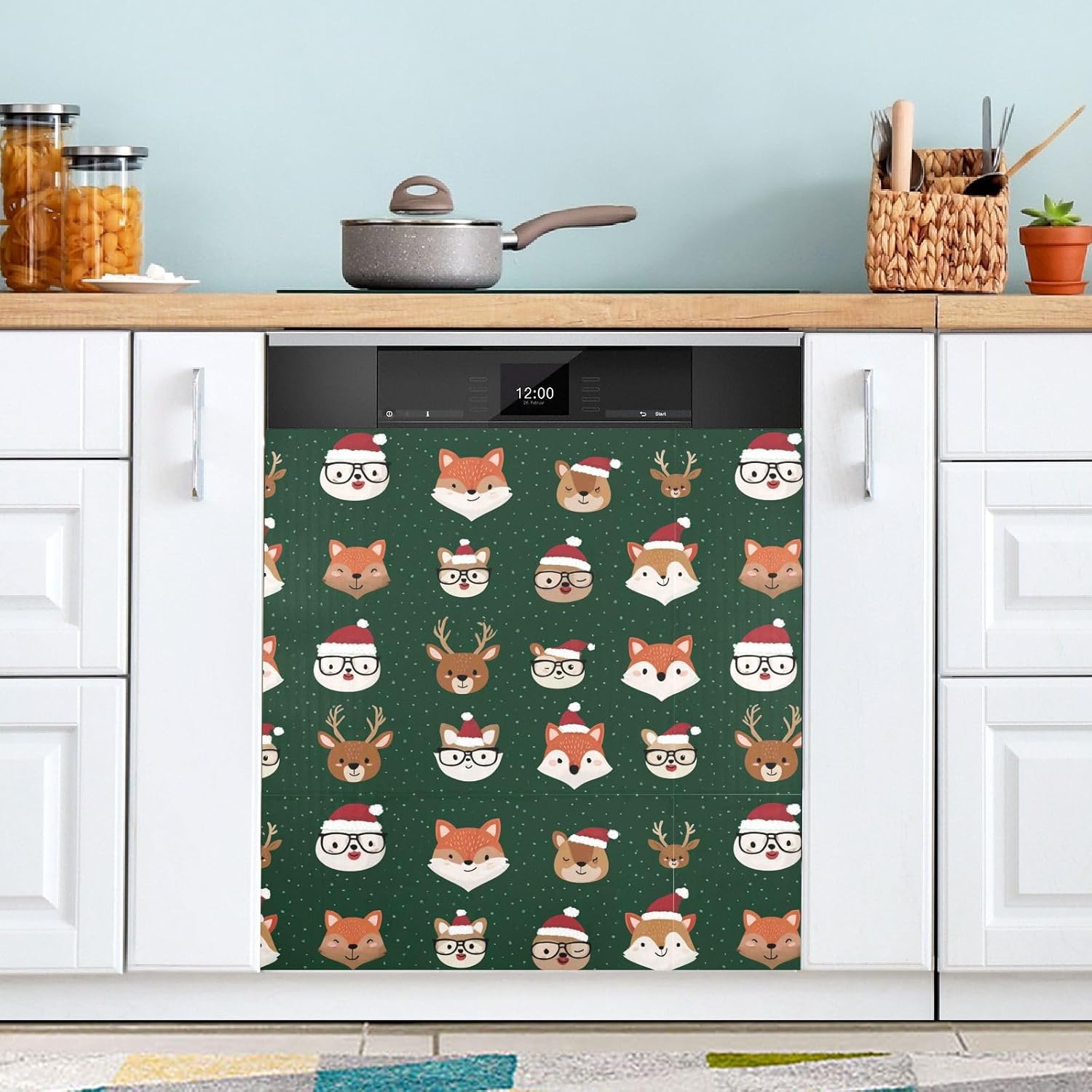 Pfrewn Christmas Winter Magnetic Dishwasher Cover Christmas Cute Fox Squirrel Elk Bear Fridge Door Covers Kitchen Decal Vinyl Panel Decorative Refrigerator Laundry Appliances 23x26in