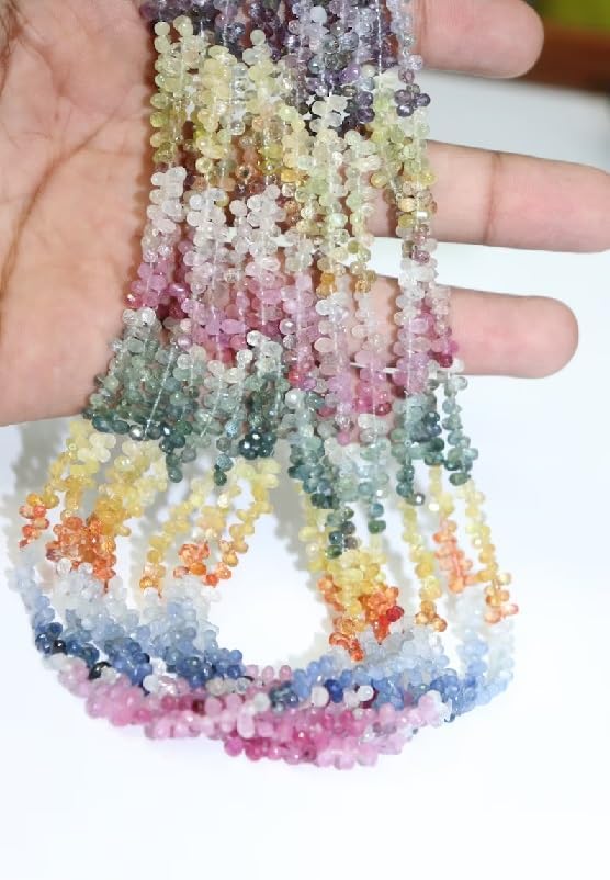 Multi Sapphire Faceted Drops Beads 2 * 4 mm Sapphire teardrops Beads Multi Sapphire Drops Beads Wholesale Beads