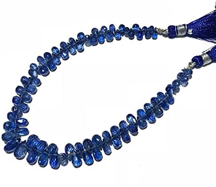 8 inch Strand of Natural Blue Kyanite 5-10 mm Drop Faceted briolette Beads for DIY Jewelry Making. |BRIO_01063