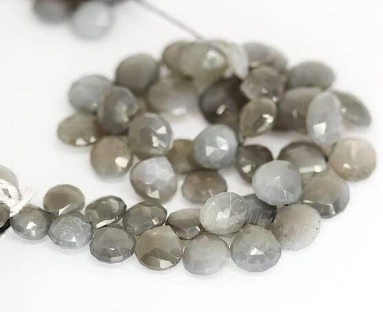 BEADS GEMSTONE Gray Moonstone Faceted Briolette Heart Drop Gemstone Loose Craft Beads Strand 10 Inch Long 9mm 13mm Code-HIGH-20717