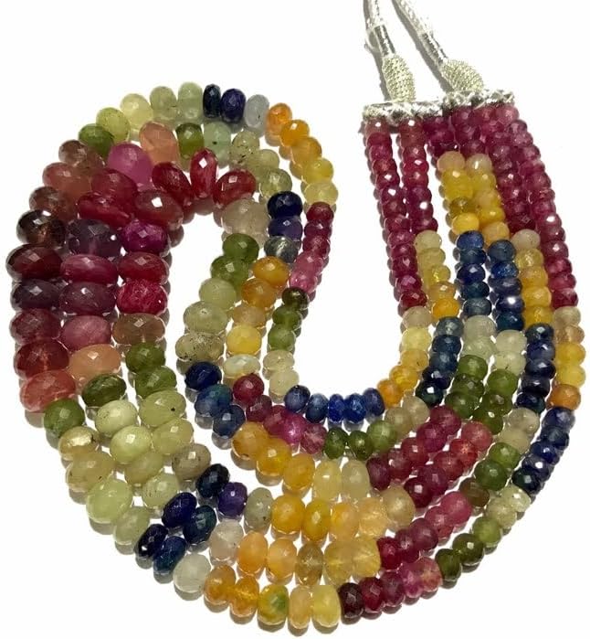 Natural Multi Sapphire roundelle facated Beads 7-12 MM 18 inch Long String Jewelry Making Gemstone Beads for Necklace Bracelet