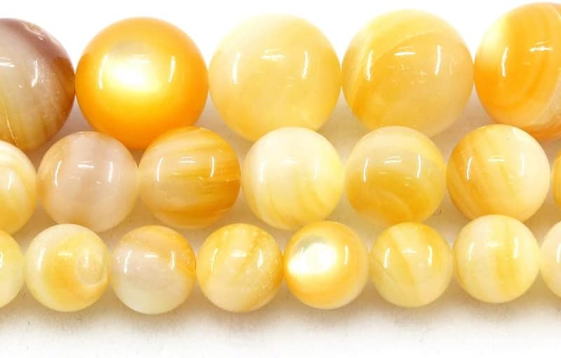 Davitu Natural Mother of Pearl Yellow Shell 4/6/8/10/12Mm 15Inch Round Loose Beads for Jewelry Making Bracelets Necklace - (Item Diameter: 12mm)