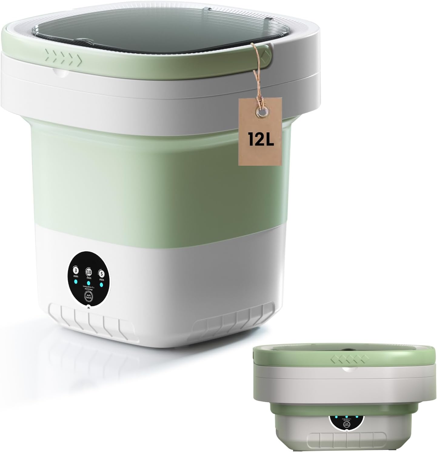 Portable Washing Machine, 7L/12L Upgraded Mini Washing Machine, Suitable for Small Clothes, Foldable Laundry Machine, Ideal for Dorm, Home, Hotel, Camping and Travel (Green, 12L)