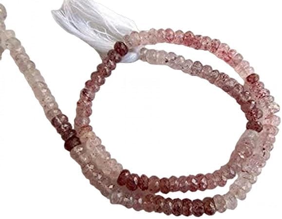 Natural Pink Moss Strawberry Quartz Shaded Faceted Rondelle Beads, 5-5.5mm, 14 inch lot of 5 Strands Chik-STRD- 93232