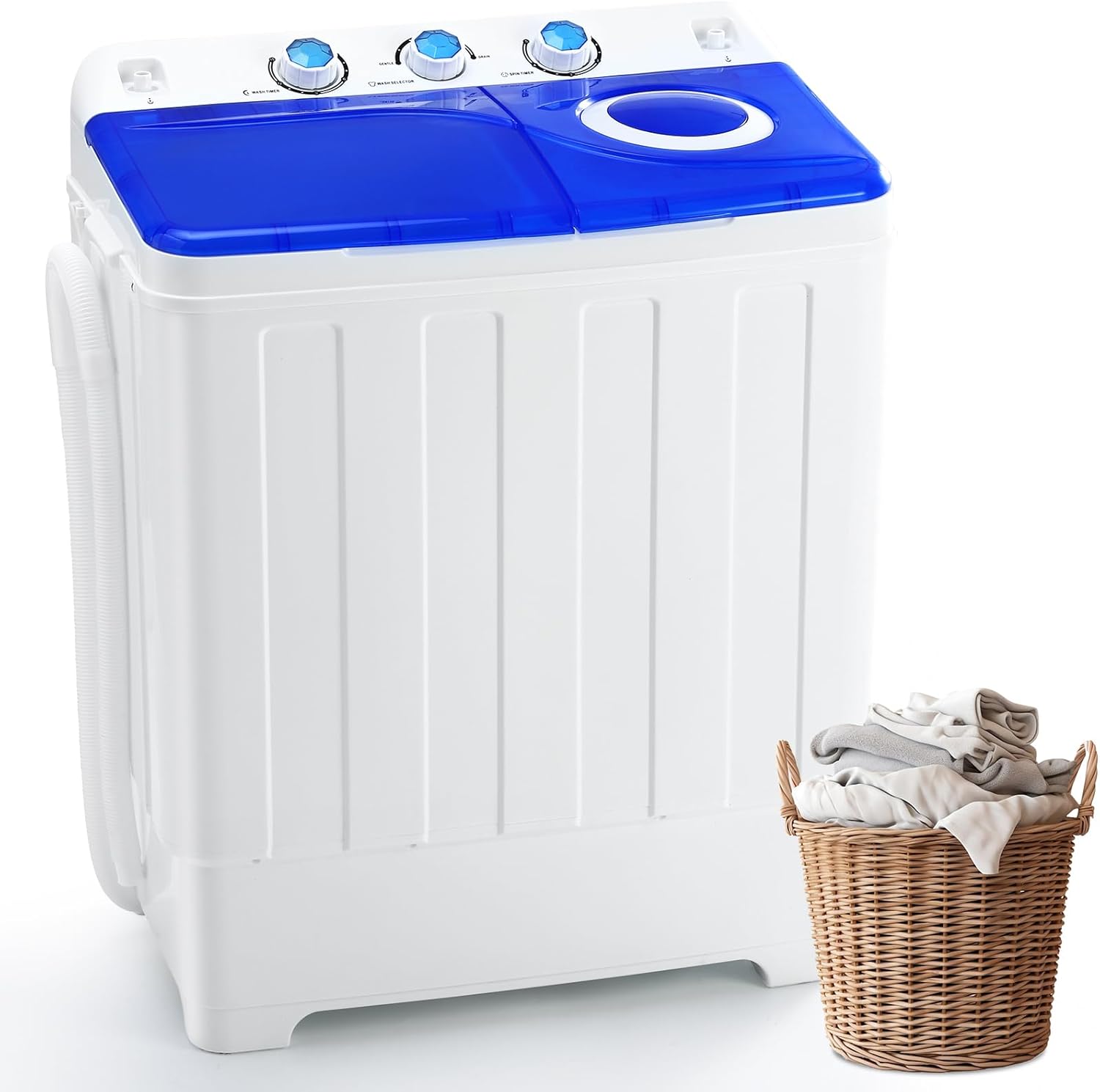 Portable Washing Machine Twin Tub - 28lbs Compact Washer (18lbs) and Spinner Dryer (10lbs) Combo with Drain Pump - Semi Automatic Washing Machine for Apartments, Dorms, RVs, Camping - Blue