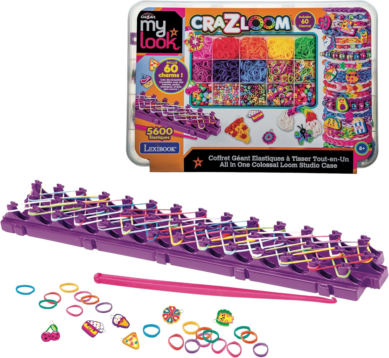 Lexibook, Studio Elastique CRLOOM7 Giant Loom Set All in One Blue Green Red Yellow Orange Pink Purple Black