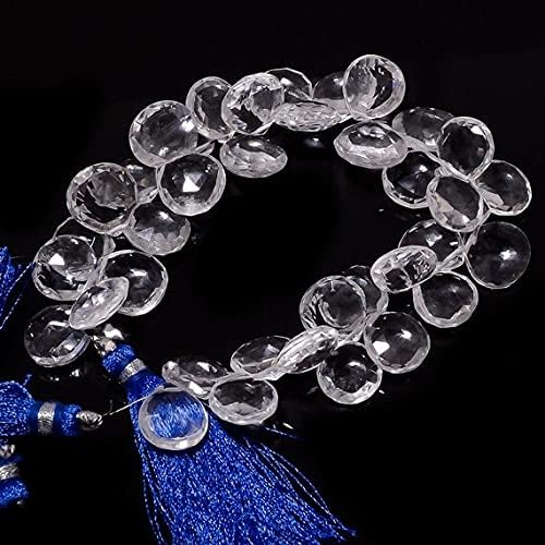 Quartz Crystal Briolette Beads, Faceted Heart Briolettes, Natural Gemstones, 12x12mm 8 Inch Strand