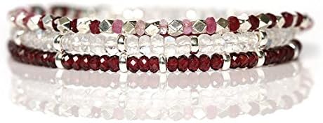 JEWELZ stacking bracelet set, set of 3 bracelets, save 20%, stacking bangles, shaded ruby, red garnet&white rainbow moonstone bracelet, jewelry set 3.5 mm