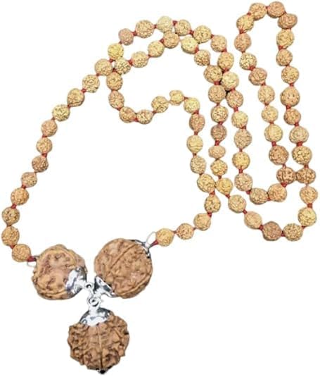 Rudraksha Combination for Creativity 4,6,8 Mukhi Nepal in Silver Pendent with Rudraksha Mala Certified (Small)