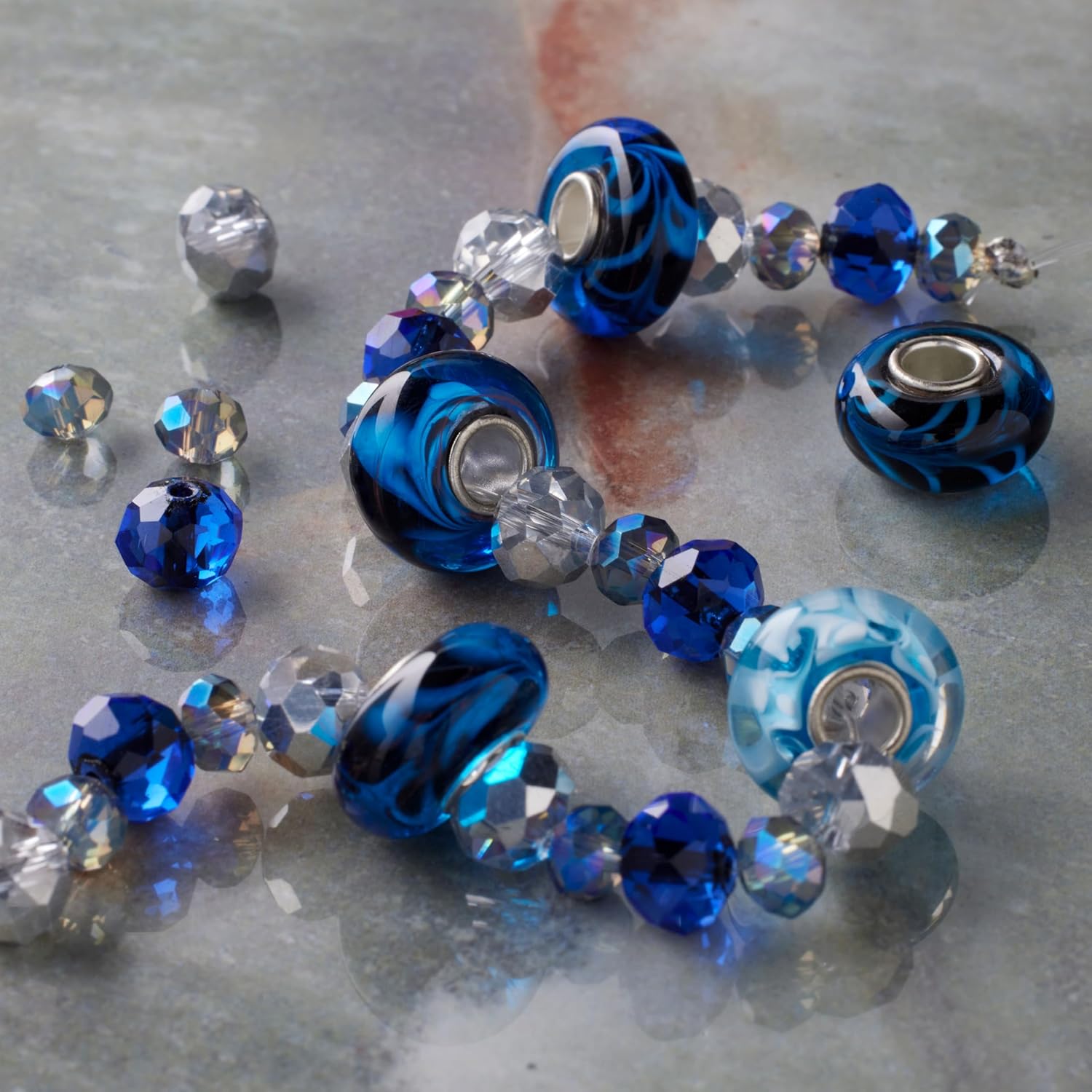 Bead Landing Blue Glass Lampwork Swirl Rondelle Beads - 12 Pack with Rondelle Spacers for Jewelry Making