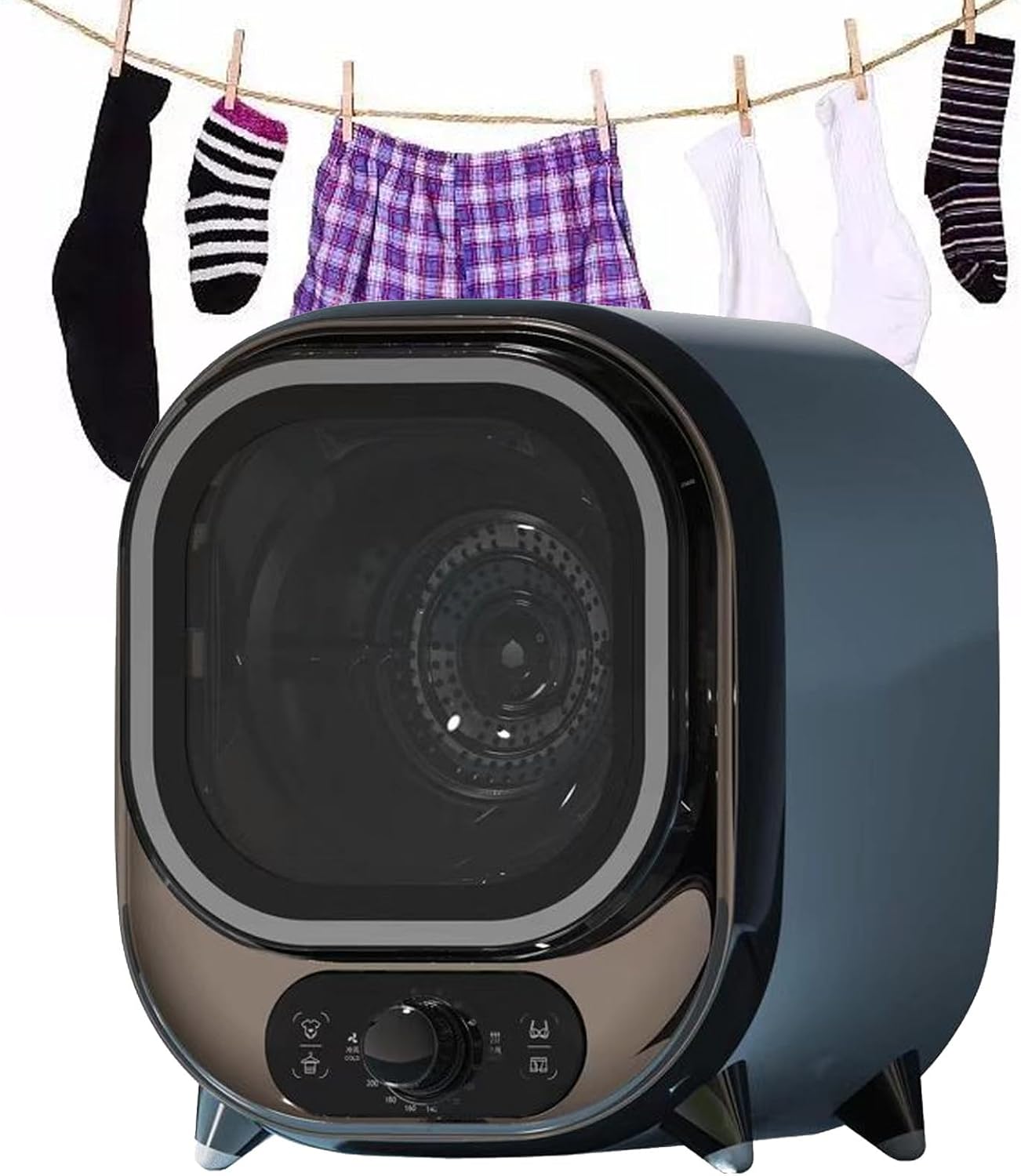 Compact Underwear Dryer with Stainless Steel Liner, 0.8Kg Capacity, Cold & Hot Air Drying, Mini Spin Clothes Dryer for Apartments, Dorm, RVs,Blue