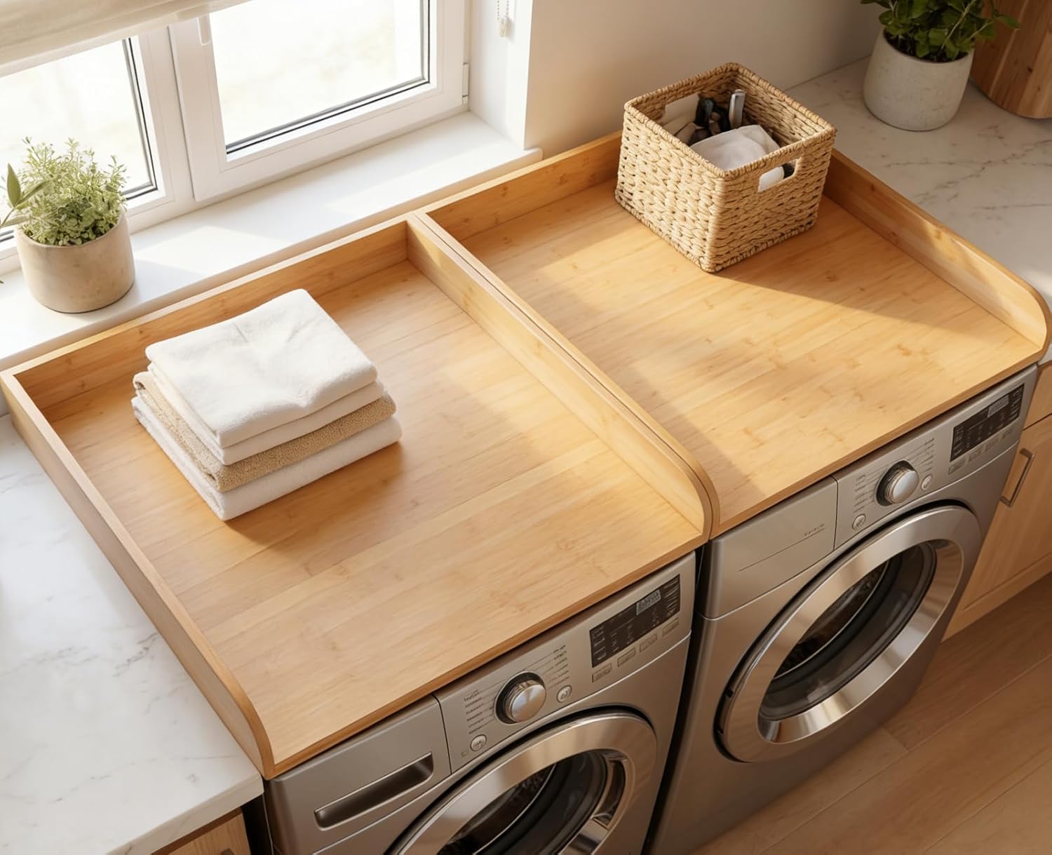 Washer Dryer Countertop Wooden: Washer and Dryer Shelf Top Cover 27.5x54 Inch No-Installation Countertop Set of 2 - Generation Farmhouse Homeowners & Laundry Room Organization - Bamboo