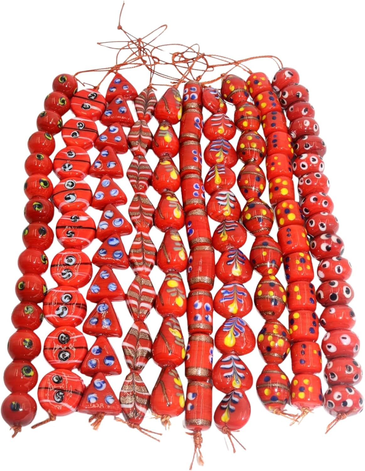 Red Glass Beads for Jewelry Making, Handmade Lampwork Beads with Decorative Patterns, DIY Craft Supplies (20)