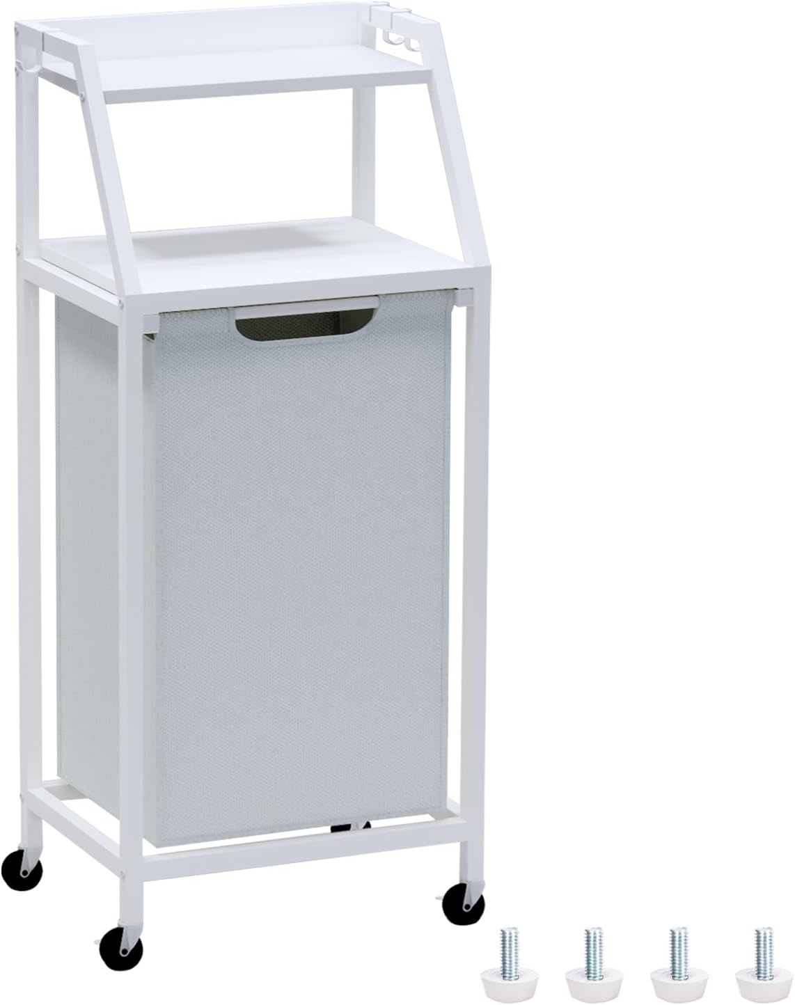 Laundry Hamper, Laundry Sorter, Rolling Laundry Basket with Wheels, 2 Shelves, 18 Gal(68L), Pull-Out and Removable Oxford Fabric Bags, White and Grey