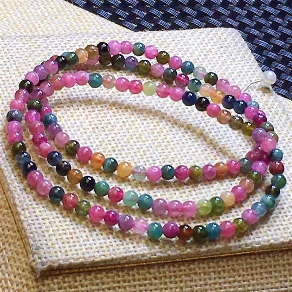 Natural Tourmaline Bracelet Three Circle Tourmaline Multi Circle Bracelet 1pc semi-Finished Beads (Color : (More Transparent) About 5MM)