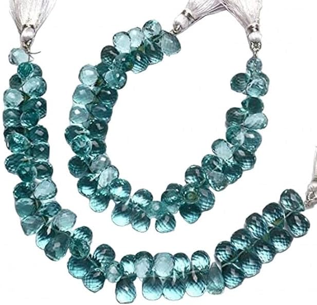 Natural Aquamarine Color Quartz Faceted 7x10MM Approx. Teardrop Shape Briolette Beads 7 Inch lot of 10 Strands CHIK-STRD-94484