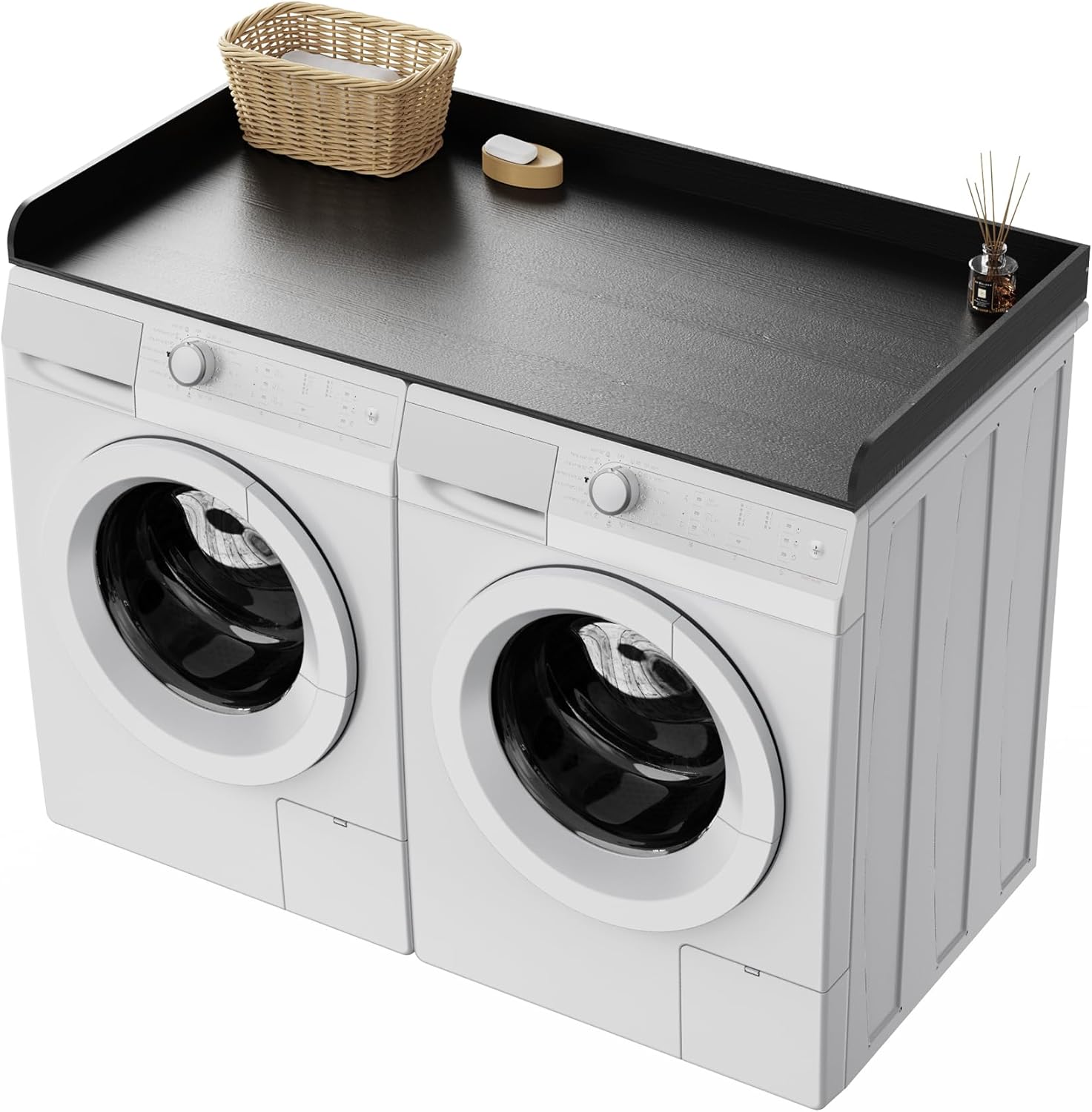 Fabuday Wood Washer Dryer Countertop for Laundry Room - 54'' W x 27.5'' D x 3.2'' H Laundry Counter Table for The Top with Edge, Storage and Organization Over Washing & Dryer, Charcoal Black