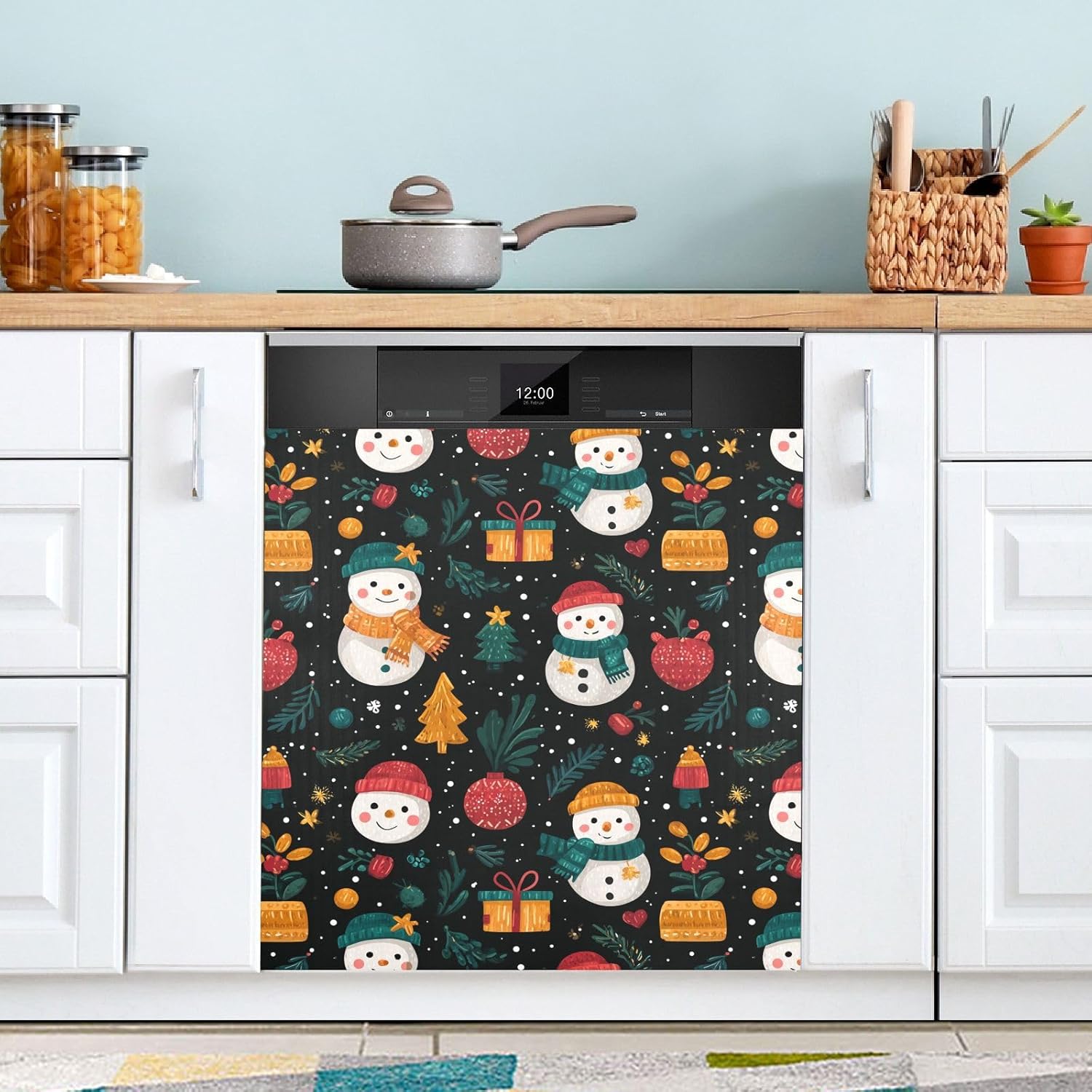 Pfrewn Christmas Winter Magnetic Dishwasher Cover Xmas Christmas Cute Snowmen Fridge Door Covers Kitchen Decal Vinyl Panel Decorative Refrigerator Laundry Appliances 23x26in