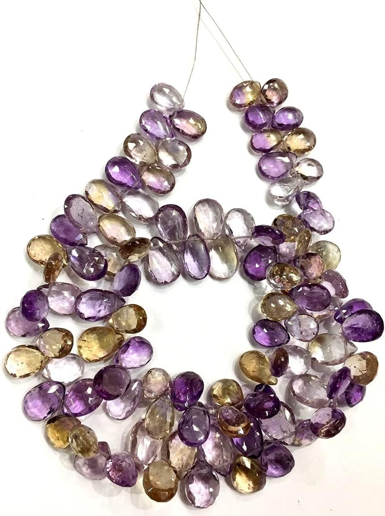 8 inch Strand of Natural Ametrine 8-10mm pear Faceted briolette Beads for DIY Jewelry Making. |BRIO_00383