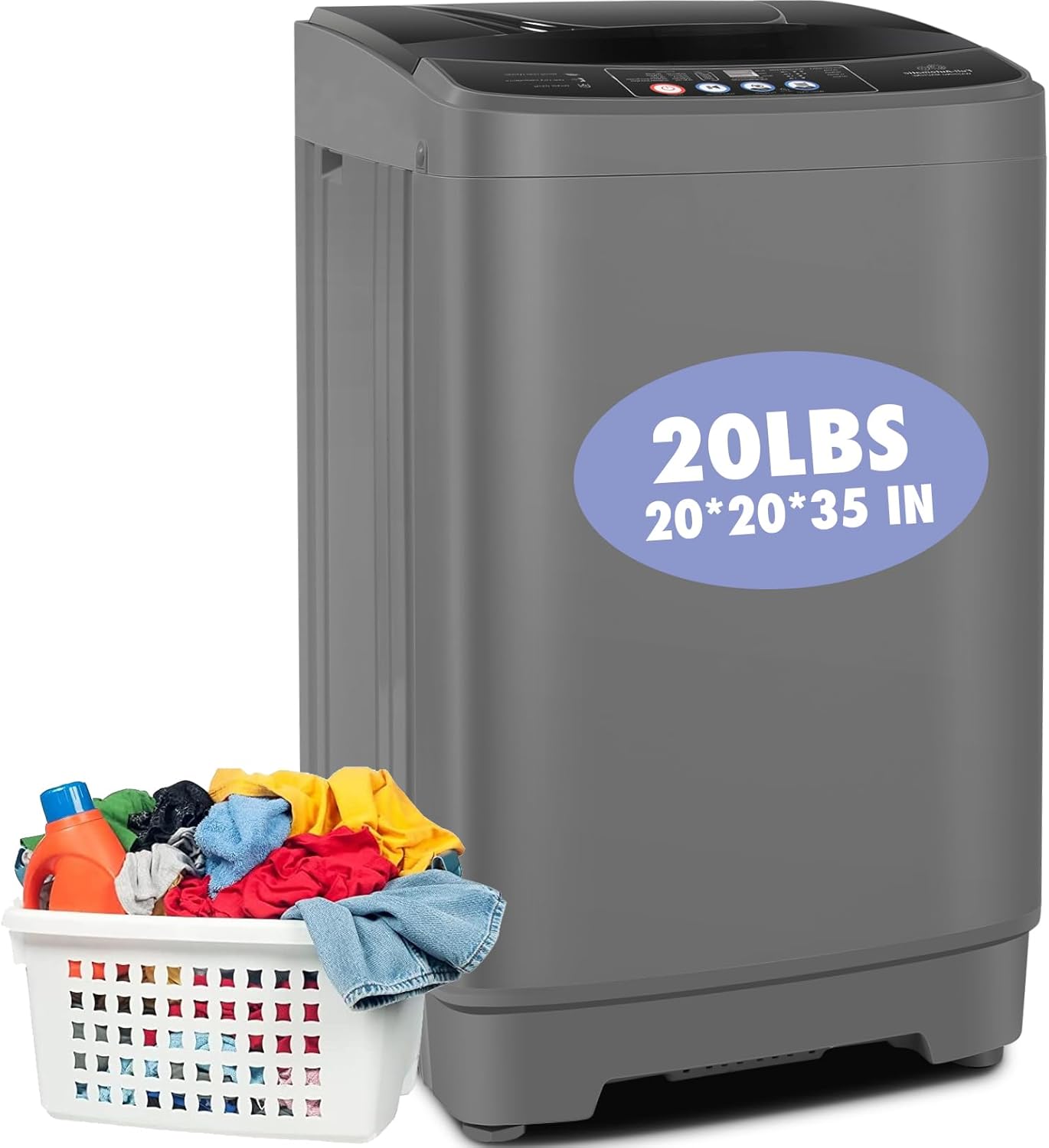 Nictemaw Portable Washing Machine, 20Lbs Capacity Portable Washer Machine, 2.8Cu.ft Washer and Dryer Combo with Drain Pump, 10 Programs & 8 Water Levels Laundry Machine for Apartment, Dorms, RV