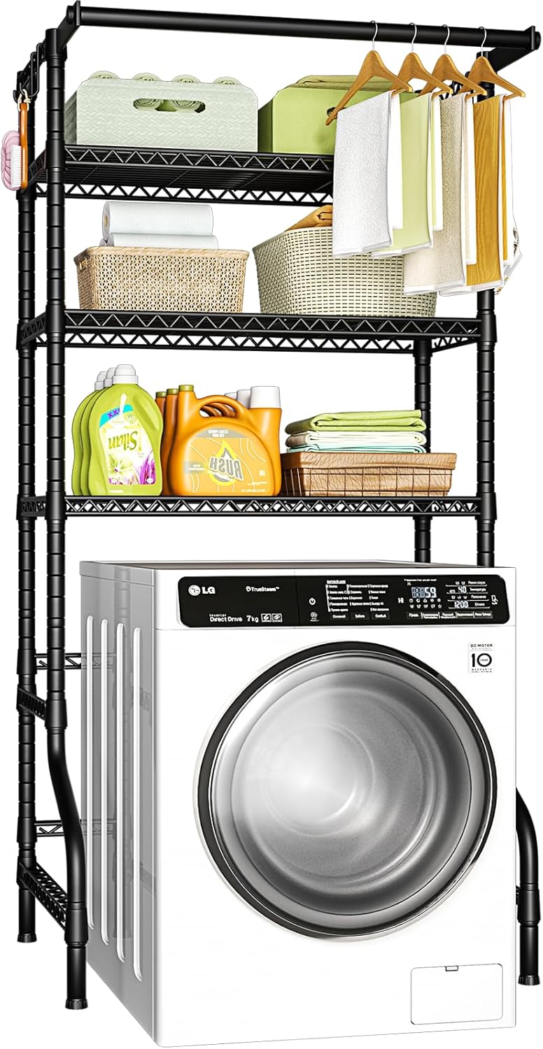 Ulif U11 Over Washer and Dryer Shelves, 3 Tiers Laundry Room Storage and Organizer Standing Shelf, Metal Freestanding Clothes Drying Rack, 33.9