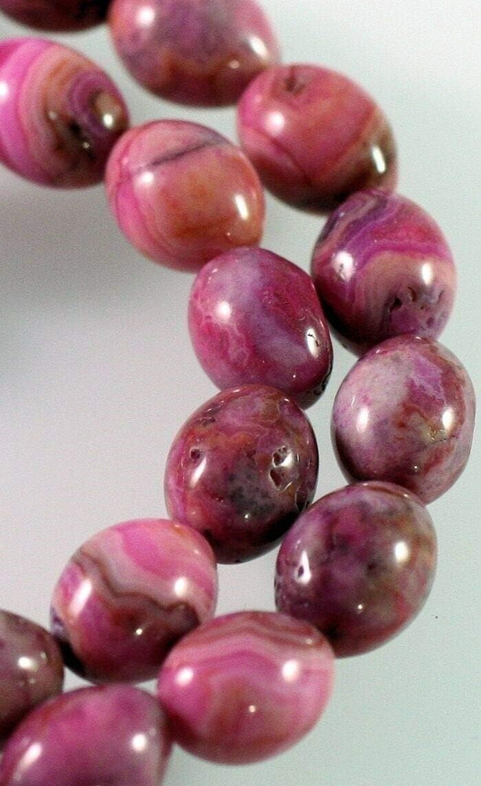 1 Strand Crazy Lace Agate Dyed Fuchsia Pink & Red 8x10mm Oval Egg Gemstone Bead*