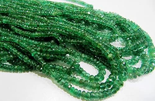 Natural Emerald Beads, 3 to 4mm Size, Rondelle Micro Faceted Genuine Zambian Emerald Beads Top, 4 inches Strand