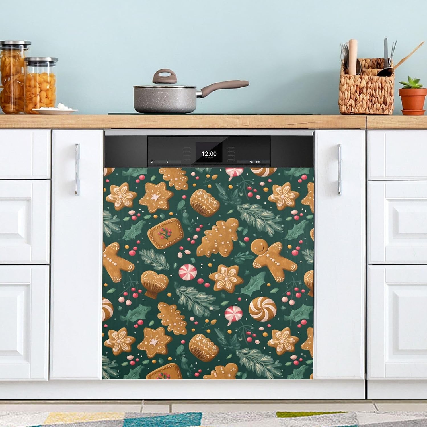 Pfrewn Christmas Winter Magnetic Dishwasher Cover Christmas Xmas Cute Gingerbread Man (21) Fridge Door Covers Kitchen Decal Vinyl Panel Decorative Refrigerator Laundry Appliances 23x26in